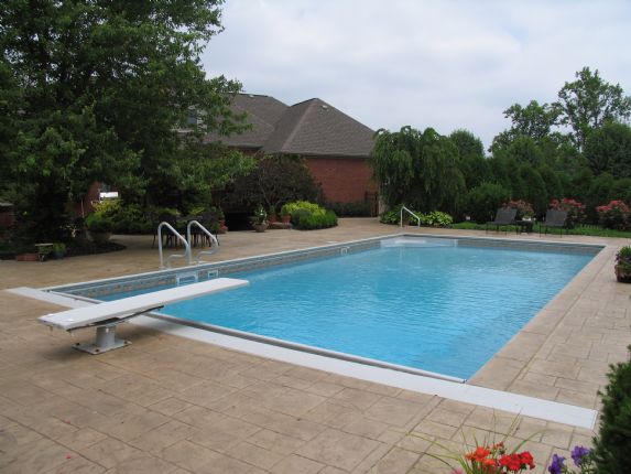 Vinyl pool with tiered water features